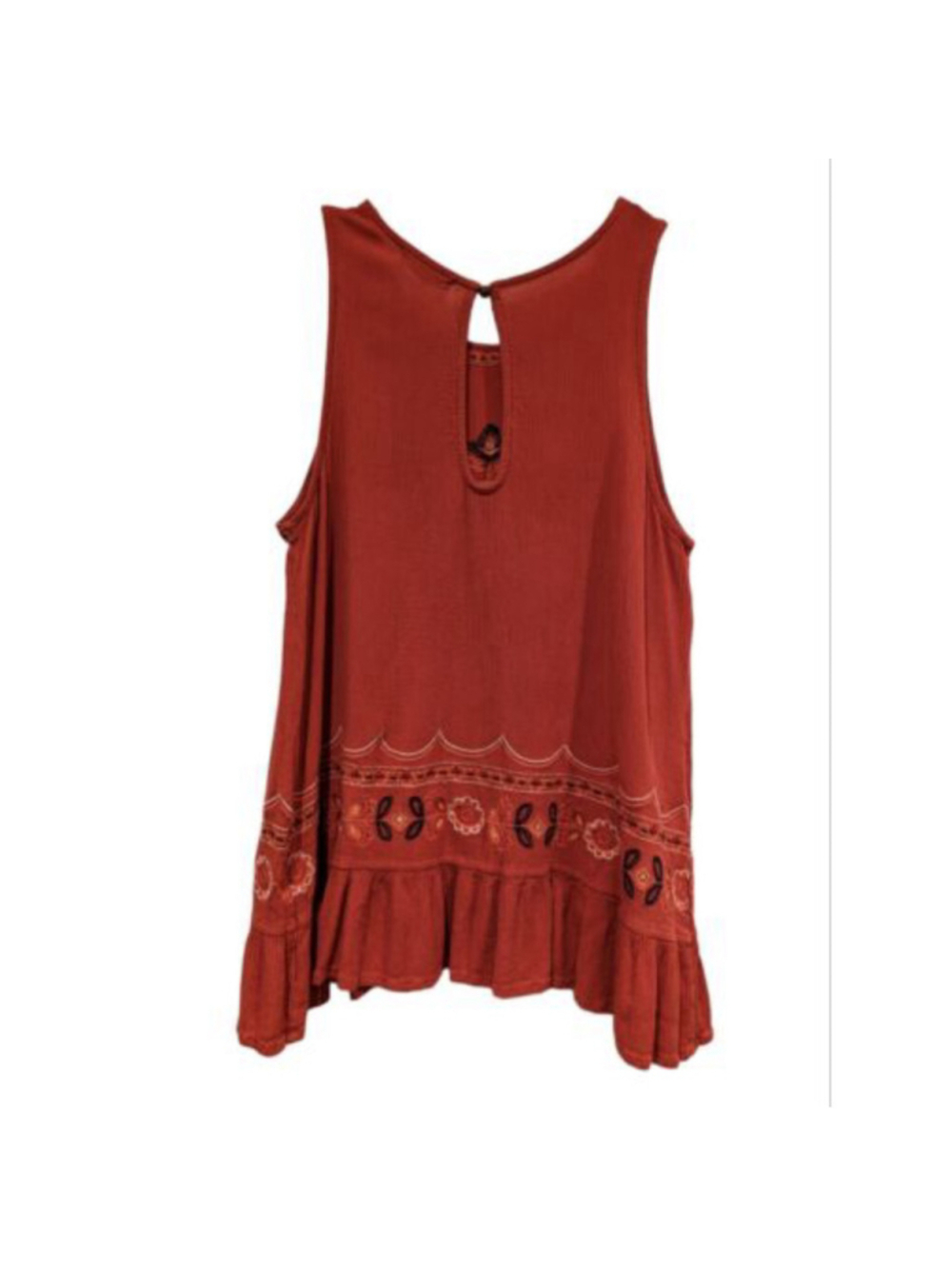 Coco + Jaimeson Top Ladies Med Rust Sleeveless Blouse Floral Embroidery Boho - Picture 2 of 9